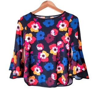 Coco Bianco Floral Bell Sleeve top BOHO Whimsical‎